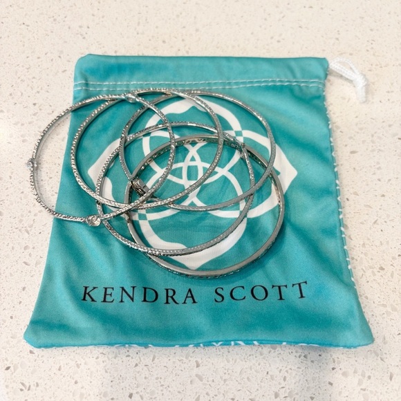 Kendra Scott Hammered Silver Crystal Bangle Set - Picture 4 of 4
